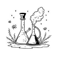Illustration of Laboratory Glassware Depicting Scientific Experimentation and Chemical Processes