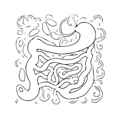 Illustration showcasing the intricate and detailed human digestive system black and white