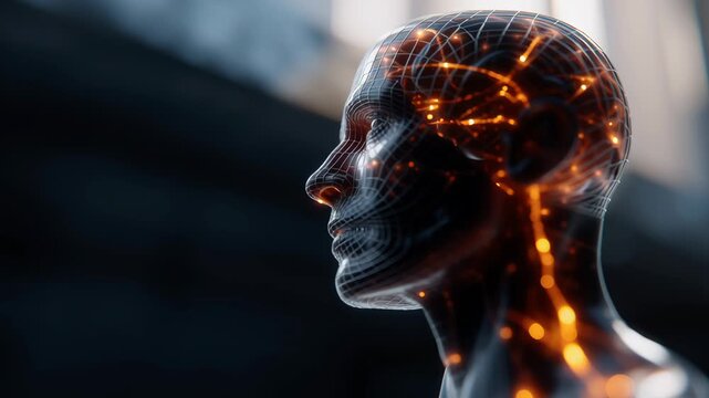 Explore the captivating blend of technology and humanity with this stunning digital portrait showcasing the beauty of the mind.