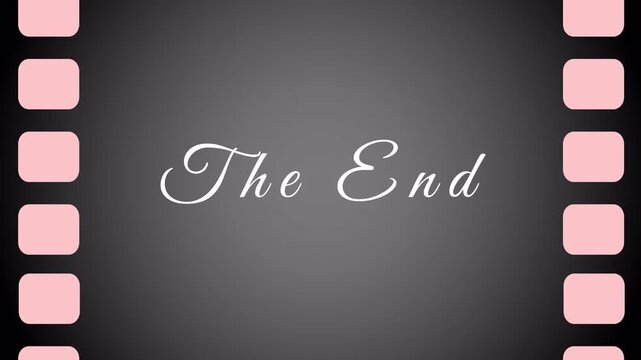 Classic 'The End' Film Title with Red Scribble Animation & Old Film Damage Overlay on Vintage Film Strip