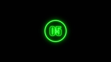 Number five text icon illuminated on black background. Abstract illuminated neon text number 5 countdown icon.