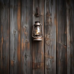 Rustic Lantern's Warmth: An antique lantern hangs elegantly against a textured wooden wall, its warm glow casting long shadows and evoking a sense of nostalgia and simpler times.