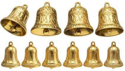  Festive Gold Bell Collection, Transparent Background PNG