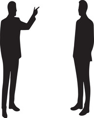 Simple vector silhouette illustration of business people, men, and women in suits on a transparent or white background, symbolizing success and teamwork