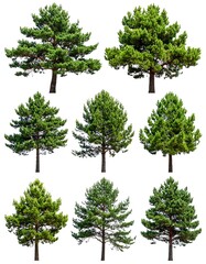 Obraz premium Nine pine trees isolated on white