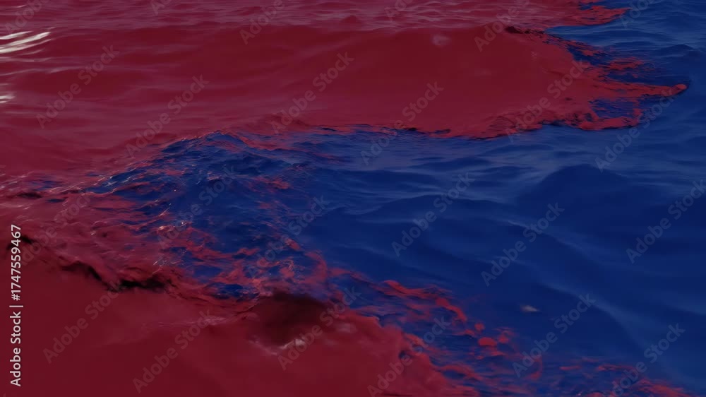 Poster seamlessly looping video of flowing abstract crimson and deep blue waves creating a dynamic, organic