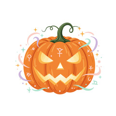 Cartoon Halloween Mystical Pumpkin with Magical Symbols Illustration Isolated
