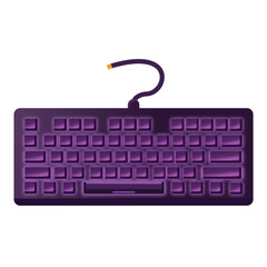 Fototapeta premium Stylized gaming keyboard in dark purple with neon glow, Halloween theme, perfect for computer, gamer, and digital tech illustrations.