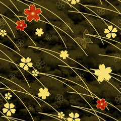 千代紙　日本　シームレス画像　桜　蝶