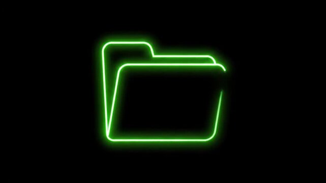 Neon Green Folder Icon on Black Background - A glowing neon green folder icon is centered against a stark black background. The clean lines and bright color create a modern and eye-catching graphic.