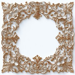 ornate golden floral decorative frame with intricate leaves and flowers surrounding empty center on white background