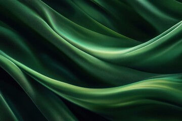 Close-up of smooth, flowing green fabric creating soft, elegant folds with highlights and shadows