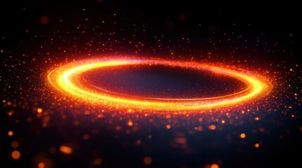Glowing fiery ring of bright orange and yellow particles creating a sparkling circular light pattern against a dark background, evoking energy and motion