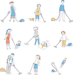 掃除をする人物のセット