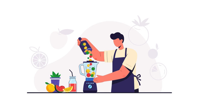 Preparing Fresh Fruit Smoothie: A Modern Illustration of Healthy Beverages and Nutrition