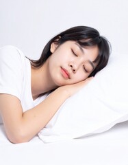 Fototapeta premium 日本人,女性,10代,眠そう,シンプルな白い背景,Simple white background,Japanese,Female,Teens,Sleepy