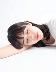 Obraz premium 日本人,女性,10代,眠そう,シンプルな白い背景,Simple white background,Japanese,Female,Teens,Sleepy