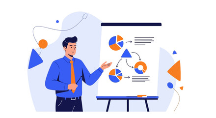 Presenter Explaining Charts And Data, Displaying Business Analysis And Financial Presentation