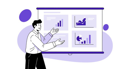Presenter Explaining Complex Data Visualizations For Business And Financial Analysis