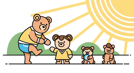 Playful Bears Having Fun In The Sun, Playing With A Ball, On A Sunny Day