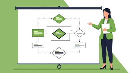 Presenter Explaining Complex Process with Diagram for Business, Creative Presentation