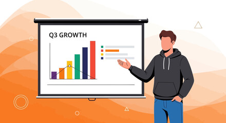 Presenter Explaining Data Charts And Growth On Business Presentation In A Meeting