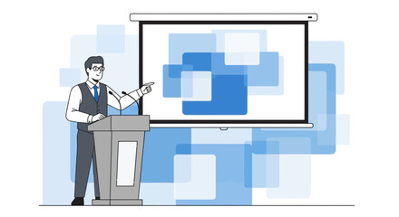 Presenter Explaining Data Visualization On Screen During Business Conference
