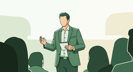 Presenter Giving A Speech To An Audience In A Modern Conference Setting