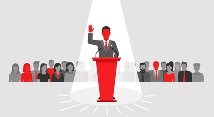 Politician Addressing Supporters Standing on a Podium Under a Spotlight Delivering a Speech