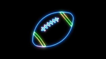 Neon American Football on Black Background - A glowing neon American football is displayed against a stark black background. - Powered by Adobe
