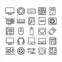Various parts inside the computer vector icons.