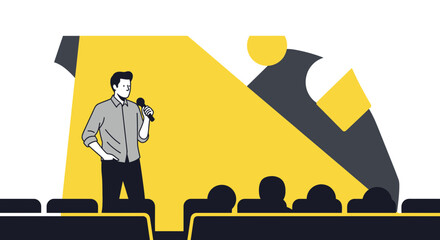 Presenter Speaking to Audience Under Spotlight: Conceptual Illustration of Public Speaking