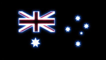 Glowing Australian Flag on Black Background - A digital illustration showcasing the Australian flag with a glowing, neon effect against a stark black backdrop. - Powered by Adobe