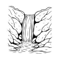 Waterfall cascade amidst rocky cliffs creates a peaceful scene perfect for nature themed artistic