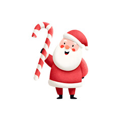 Obraz premium Watercolor Santa Claus holding red and white candy cane isolated on transparent background