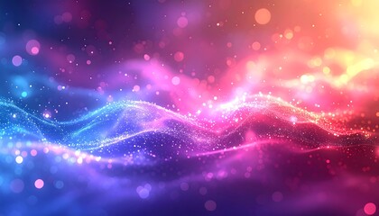 Abstract colorful cosmic backdrop, glowing particles and waves in space