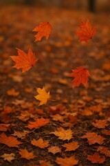 Autumn leaves falling on the ground creating a beautiful scene of the season in a park