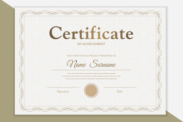 Clean and elegant beige certificate template with a subtle decorative border. Perfect for awards, diplomas, and achievements. Editable vector design suitable for professional or personal recognition.
