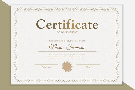 Clean and elegant beige certificate template with a subtle decorative border. Perfect for awards, diplomas, and achievements. Editable vector design suitable for professional or personal recognition.
