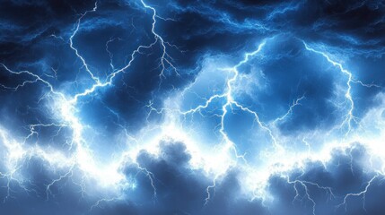 Dramatic electric lightning bolts illuminating dark storm clouds in a powerful thunderstorm