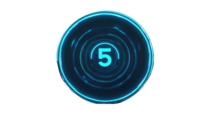 A glowing blue number five inside concentric circles on  design element graphic on transparent background