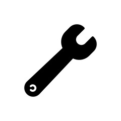 Simple Black Wrench Tool Icon on White Background