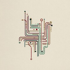 Abstract Geometric Pattern of Colorful Interconnected Lines and Shapes on Textured Background