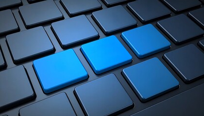 Close-up view of blue keys stand out against a dark keyboard background, highlighting a sleek design suitable for gamers and computer enthusiasts during a creative session.