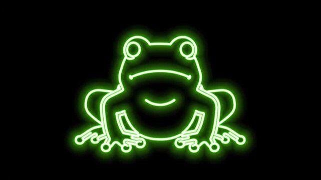 Neon Green Frog Silhouette - A bright neon green illustration of a frog. The video is of a frog silhouette outlined with green neon against a black background.