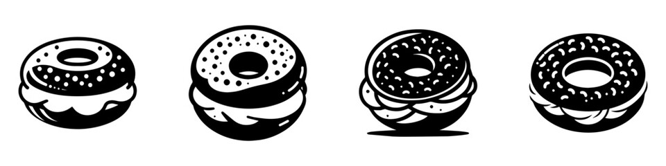 Modern Minimalist Donuts with Vegetables Icon, Flat Silhouette of a Savory Pastry Vector for Café Illustration Design