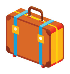 Isometric brown suitcase with blue straps