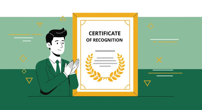Professional Man Celebrates Certificate of Recognition, Corporate Success and Achievements