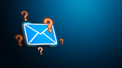 Email confusion and uncertainty concept featuring mail icon and question marks representing miscommunication spam and digital inquiry issues