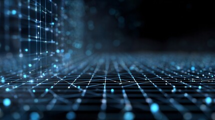 Abstract Digital Network Background with Glowing Blue Lines and Connected Dots. Futuristic Technology, Data Communication, and Internet Concept.